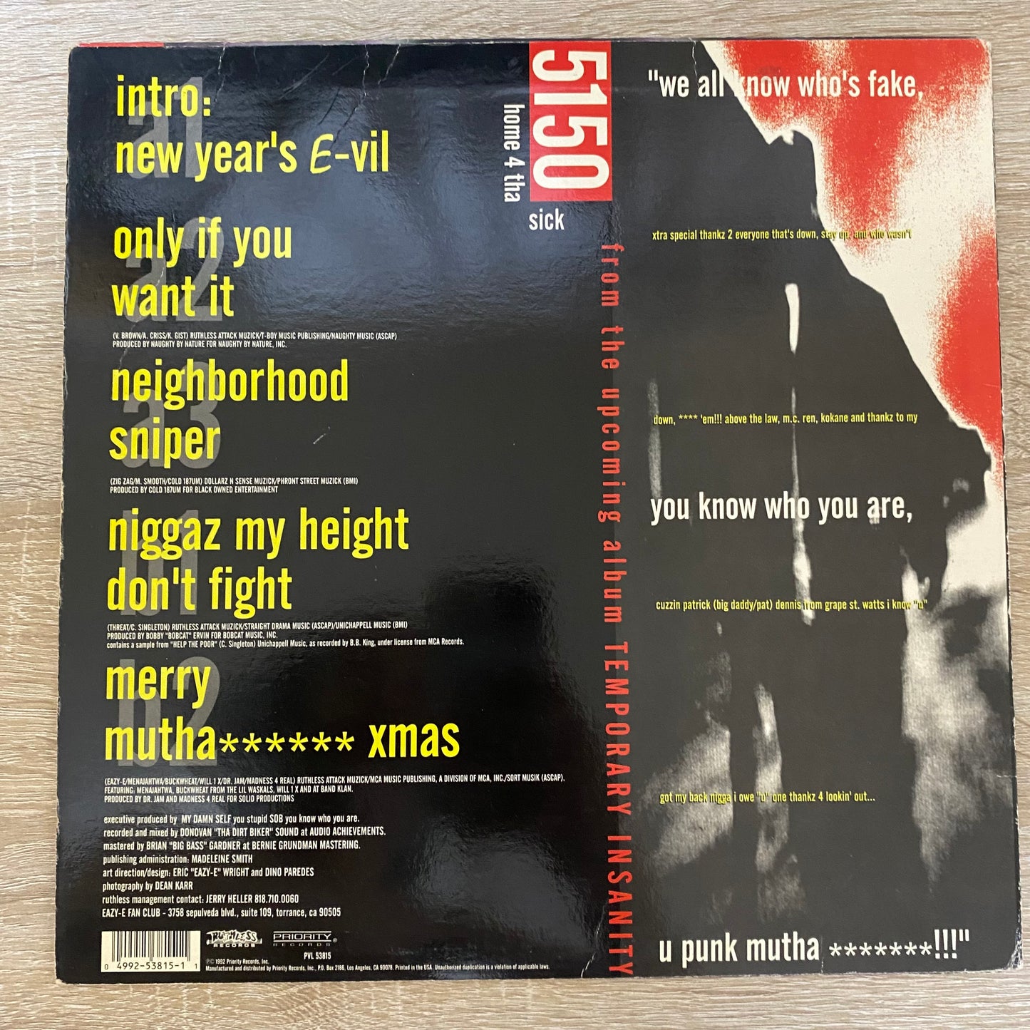 OG US - Eazy-E - 5150 Home 4 Tha Sick (12", EP)