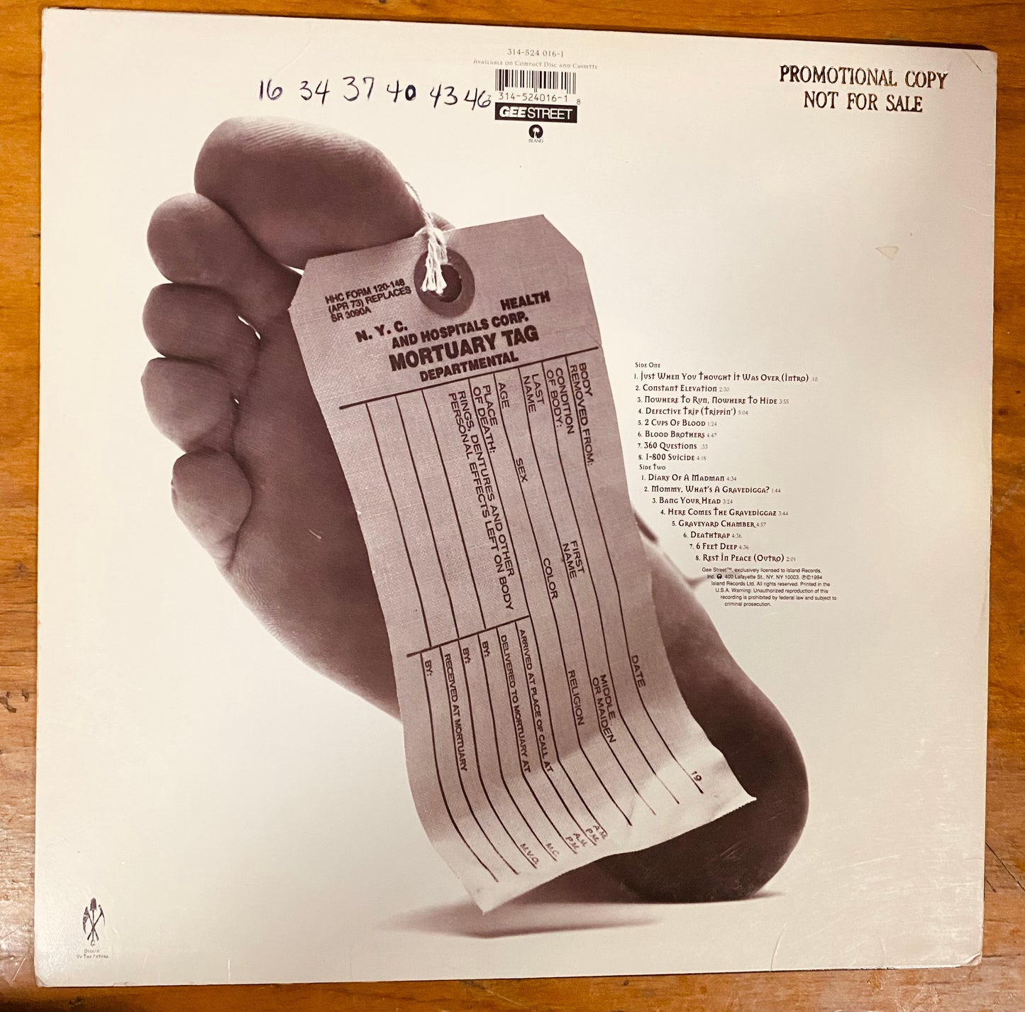 OG US. PROMO!. Gravediggaz - 6 Feet Deep (LP, Album) CL